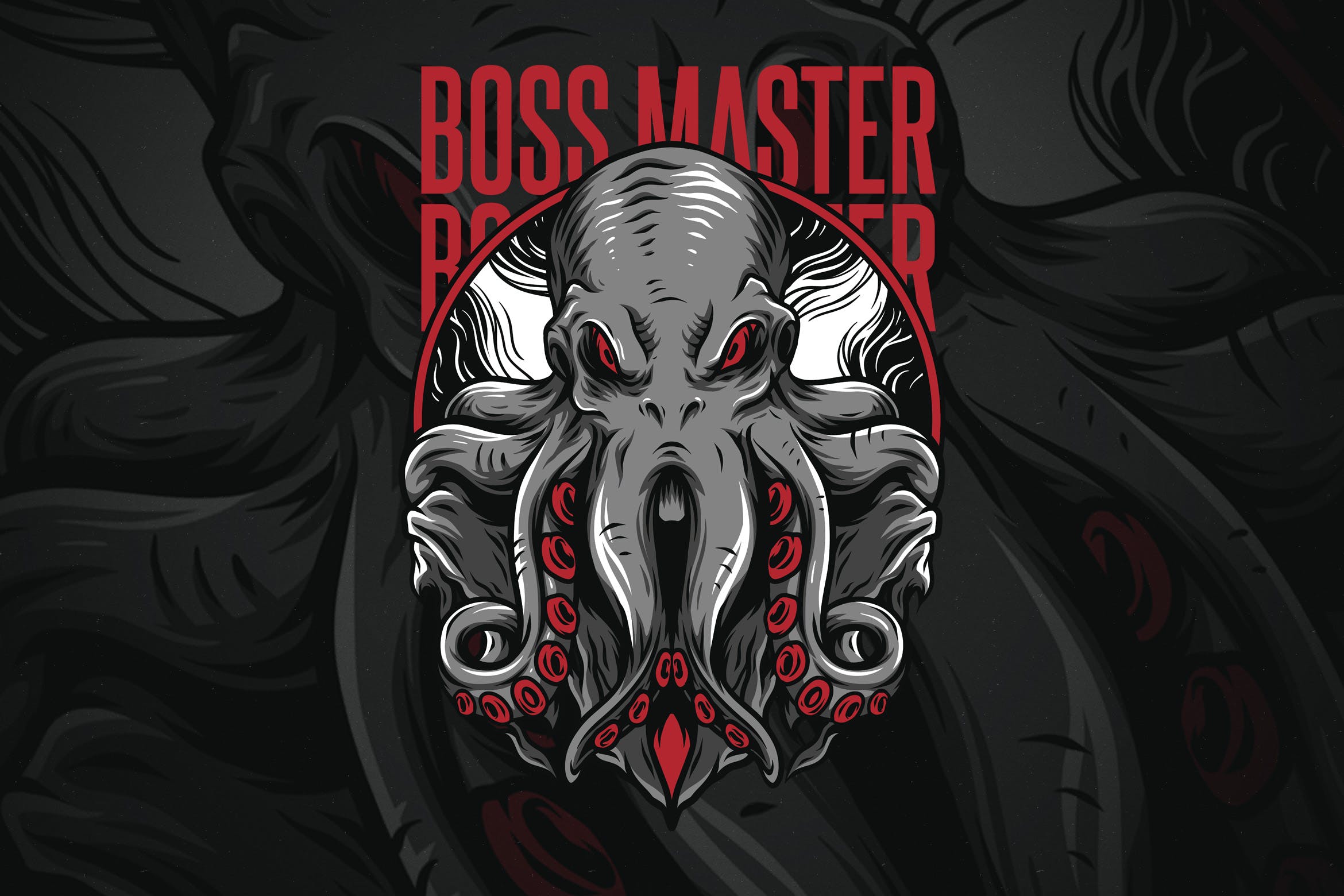 章鱼老大潮牌T恤印花图案第一素材精选设计素材 Boss Master插图