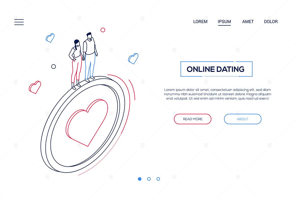 在线数据库管理场景线条设计风格网站Banner第一素材精选概念插画 Online dating – line style isometric web banner插图(1)