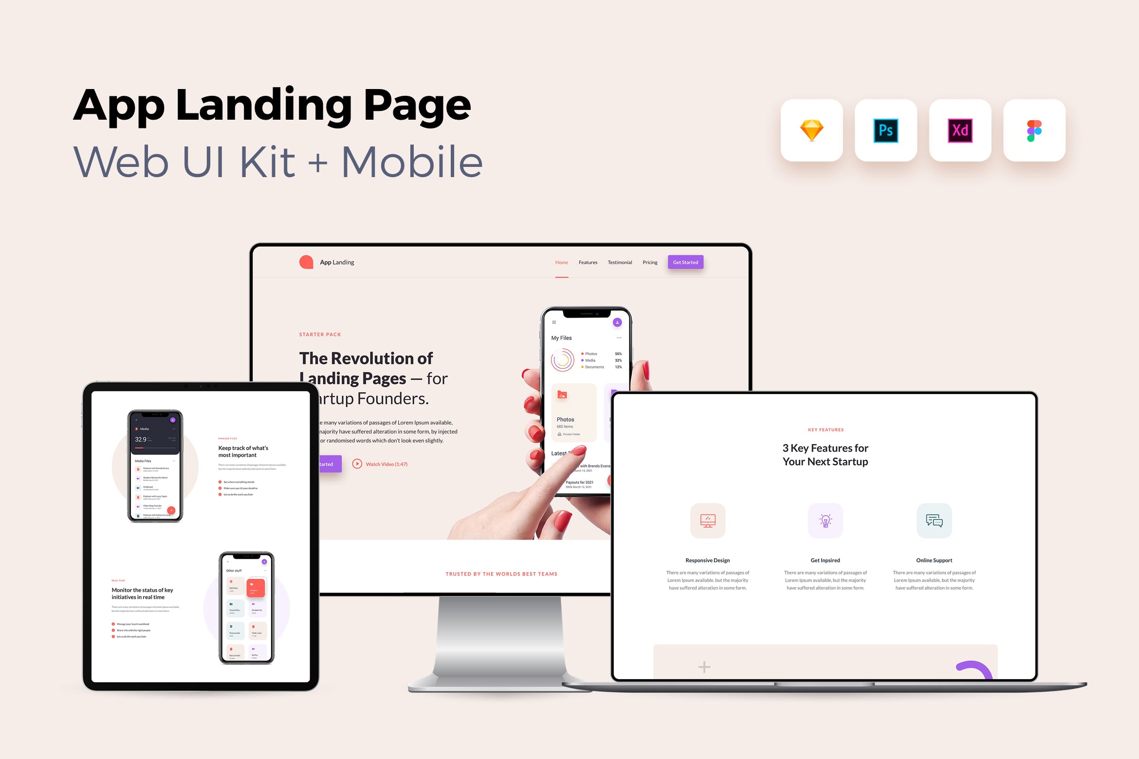iOS端APP应用产品网站着陆页设计大洋岛精选套件v1 iOS App Landing Page – Web UI Kit + Mobile – 1插图