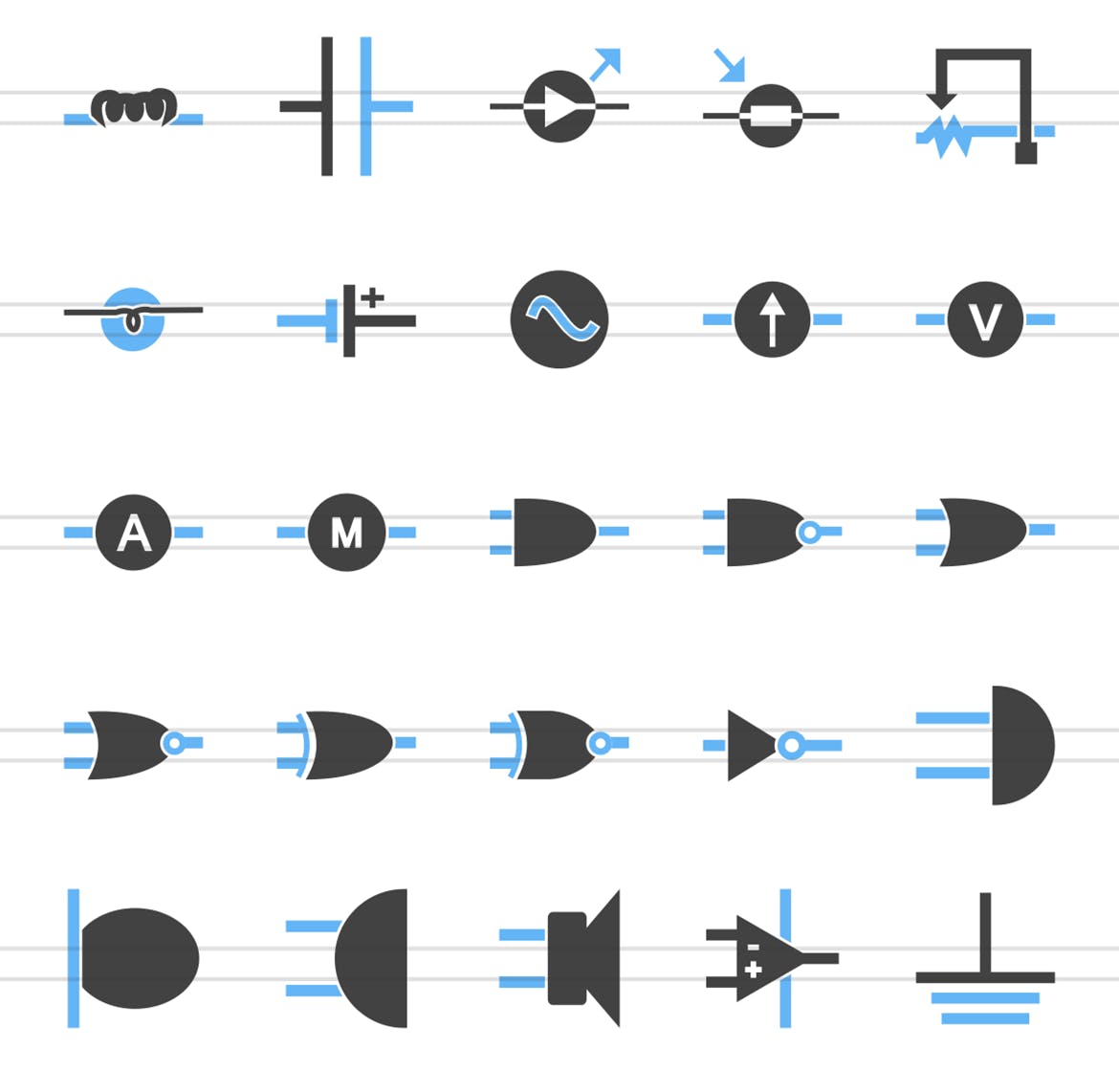 50枚电路线路板主题蓝黑色矢量第一素材精选图标 50 Electric Circuits Blue & Black Icons插图(2)