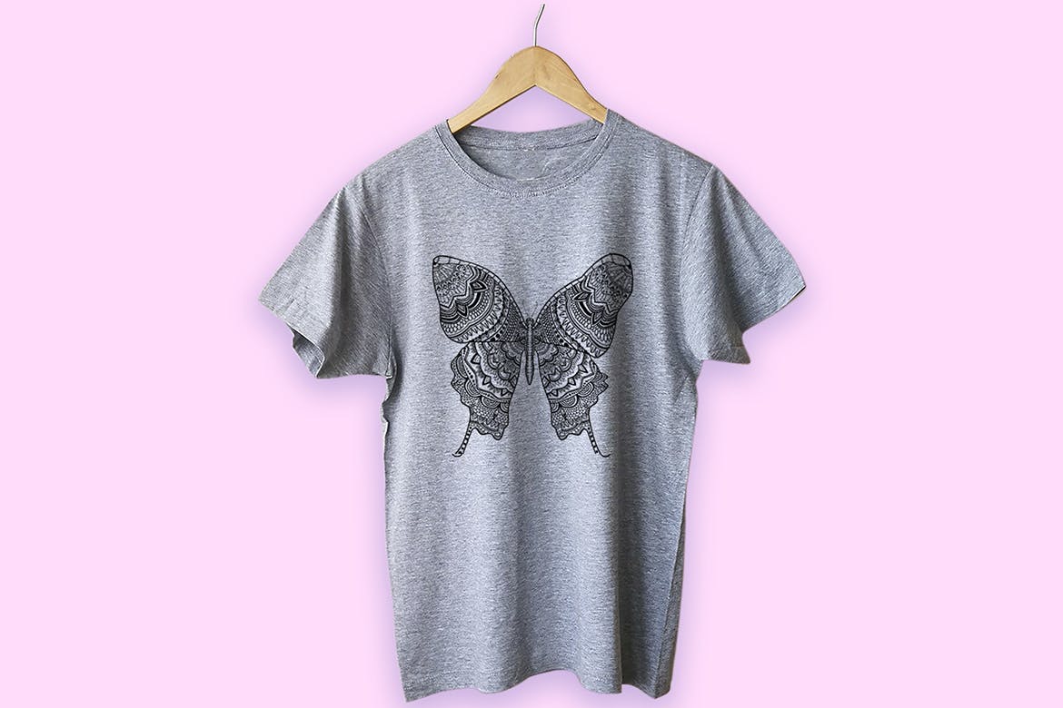 蝴蝶-曼陀罗花手绘T恤印花图案设计矢量插画蚂蚁素材精选素材 Butterfly Mandala Tshirt Design Illustration插图(4)