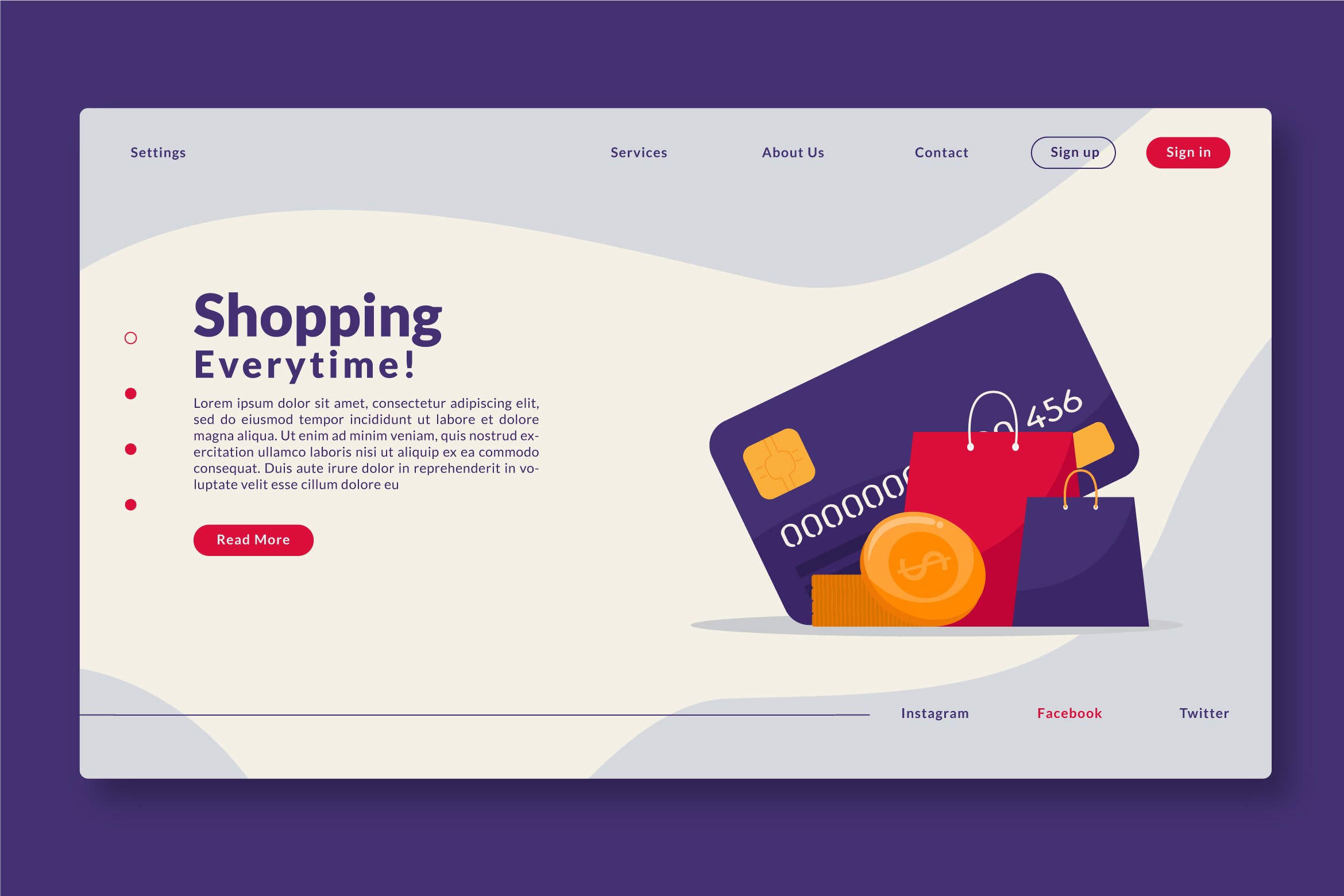 购物主题网站设计矢量插画素材 Shopping Everytime – Web Header & Landing Page GR插图