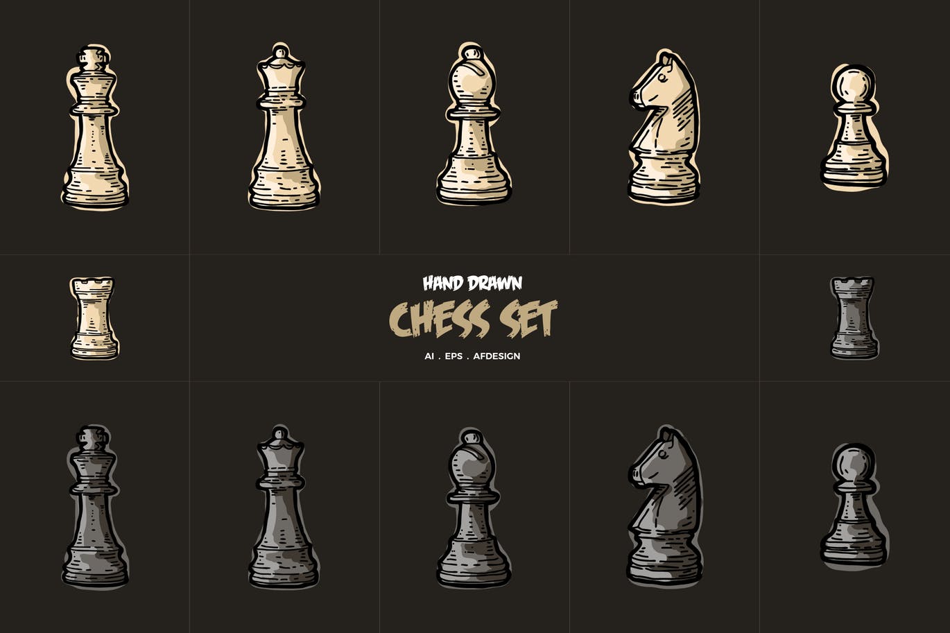 12枚手绘风格国际象棋棋子矢量素材 Hand Drawn Chess Collections插图 12枚手绘风格国际象棋棋子矢量素材 Hand Drawn Chess Collections插图