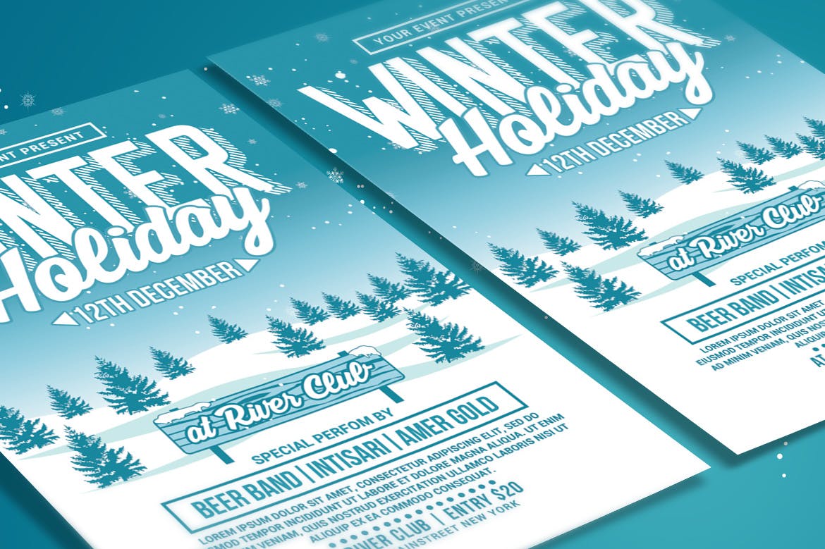 寒假派对活动海报传单第一素材精选PSD模板 Winter Holiday Party Flyer插图(2)