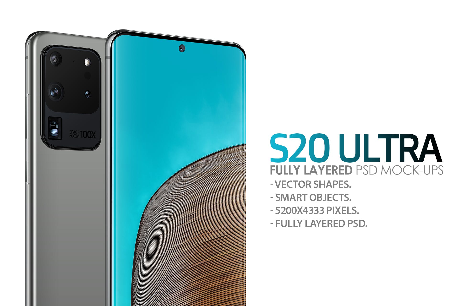 三星Galaxy S20 Ultra智能手机UI设计屏幕预览第一素材精选样机 S20 Ultra Layered PSD Mockups插图