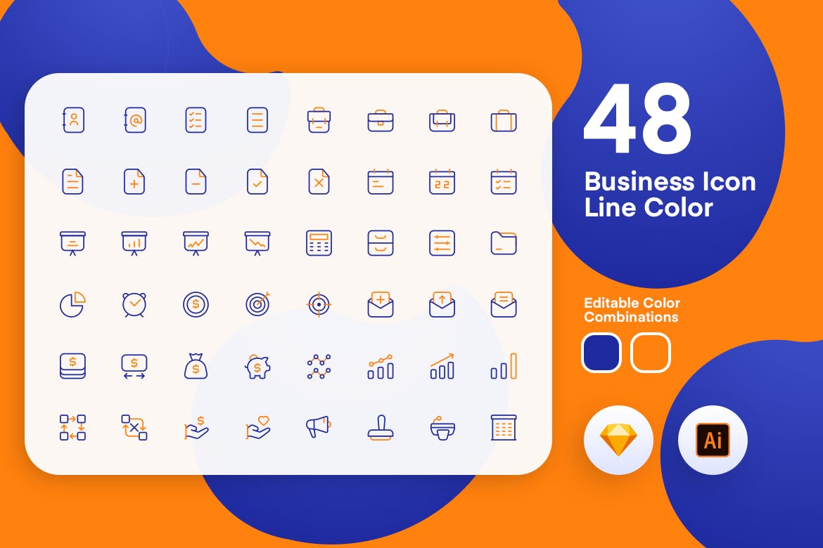 48枚商务主题彩色矢量线性蚂蚁素材精选图标 Business Icon Line Color插图(1)