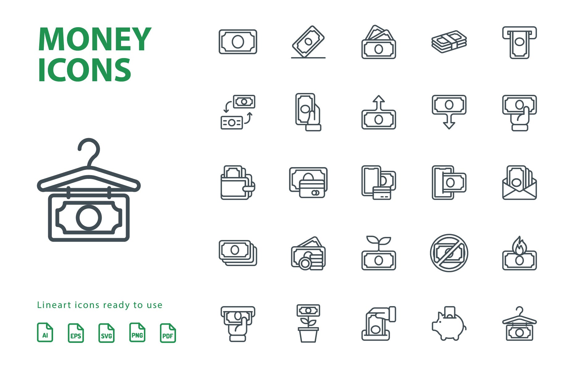25枚金钱主题矢量线性第一素材精选图标 Money Lineart Icons插图(2)