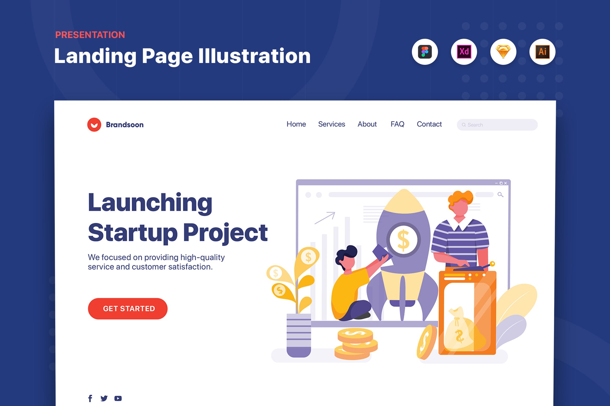 项目启动主题网站设计矢量插画素材 Launching Startup Project – Corporate Web Header插图