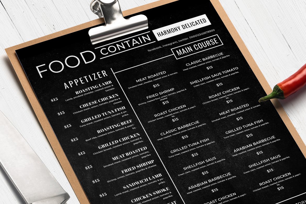 黑板画风格西餐厅蚂蚁素材精选菜单模板v42 Blackboard Food Menu. 42插图(1)