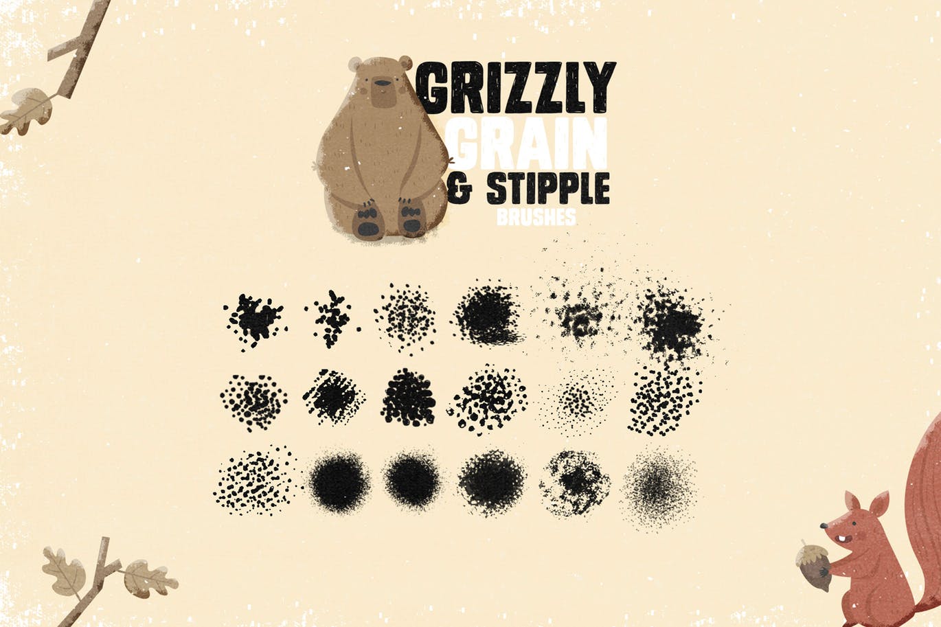 手绘设计师必备-流行的仿旧阴影效果点画创作PS笔刷第一素材精选 Grizzly Grain & Stipple Shader Brushes插图(5)