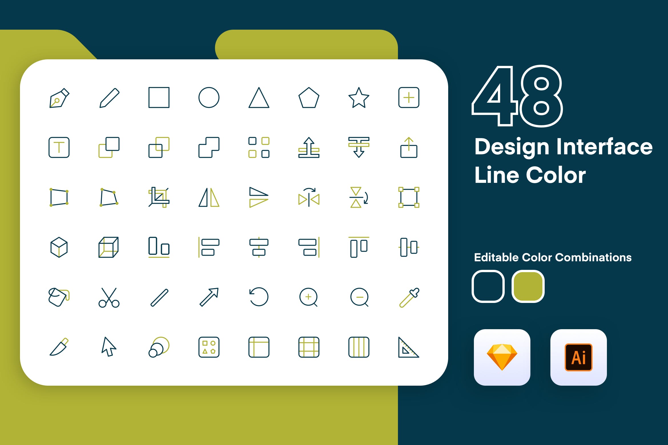 48枚UI/UX界面设计彩色矢量线性第一素材精选图标 Design Interface Icon Line Color插图
