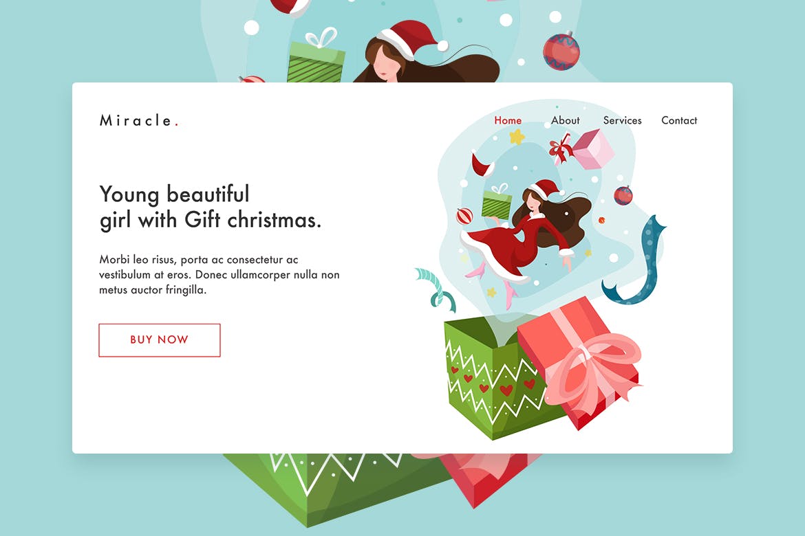 圣诞节礼物赠送主题网站着陆页设计模板v1 Merry Christmas Beautiful Girl with Gift Landing插图1