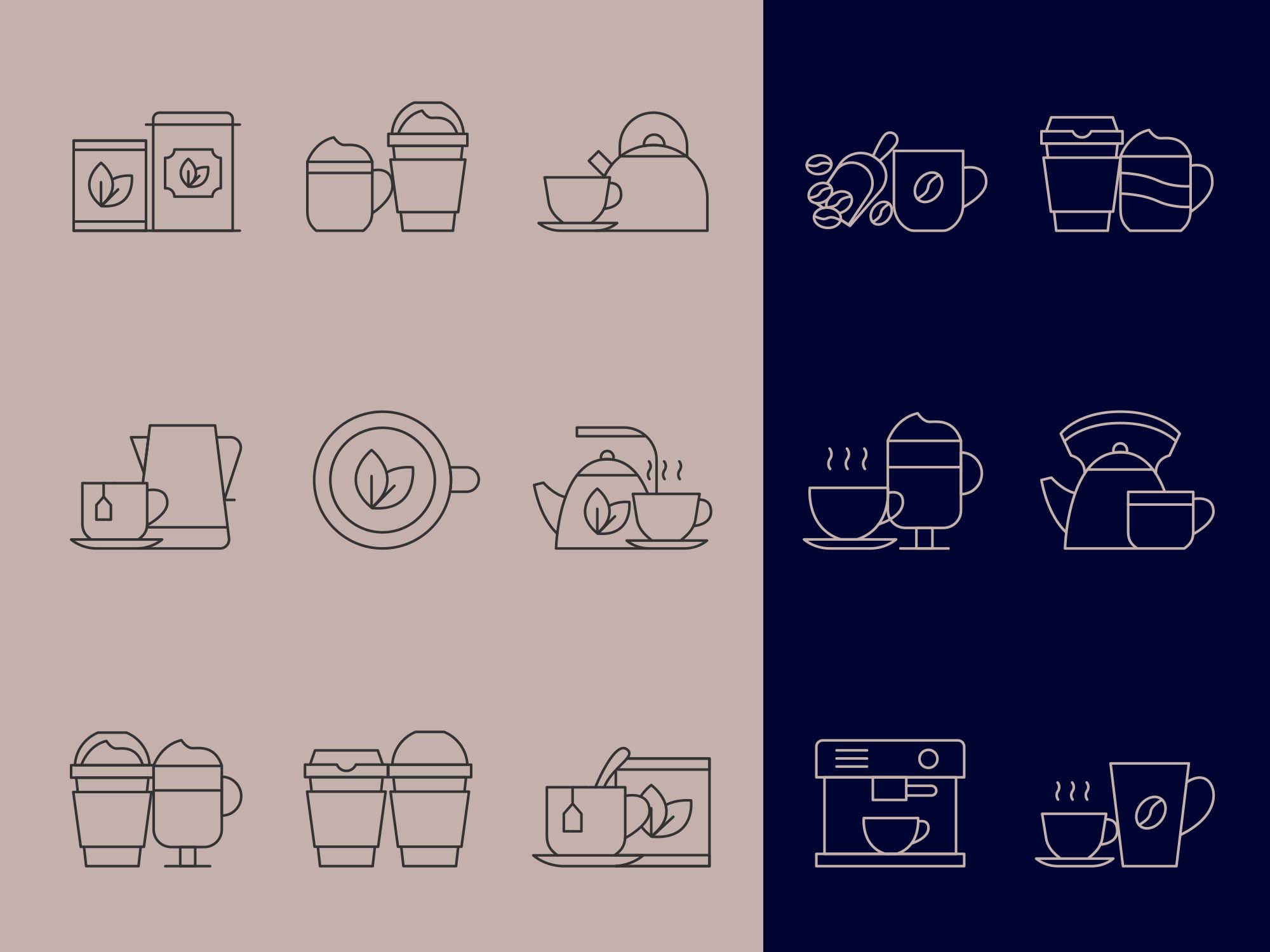 咖啡&茶文化主题矢量线性大洋岛精选图标 Coffee and Tea Vector Icons插图1
