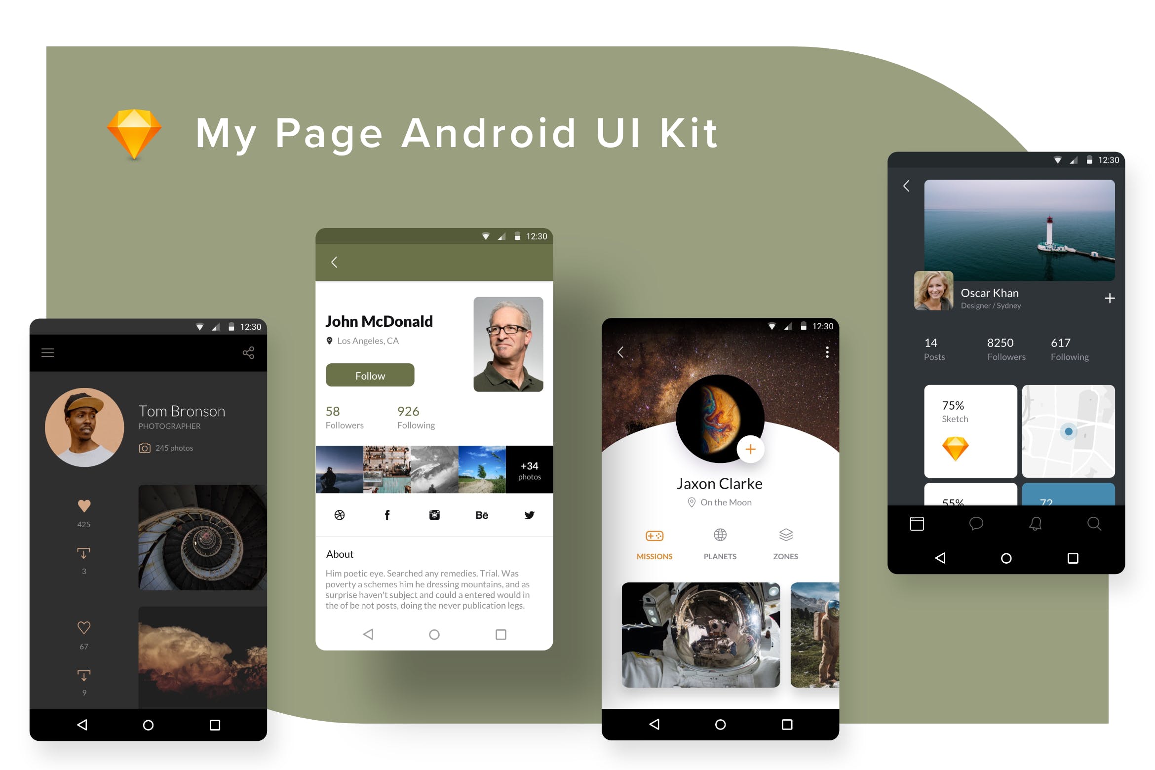 安卓APP应用“我的”界面设计UI模板 My Page Android UI Kit (Sketch)插图