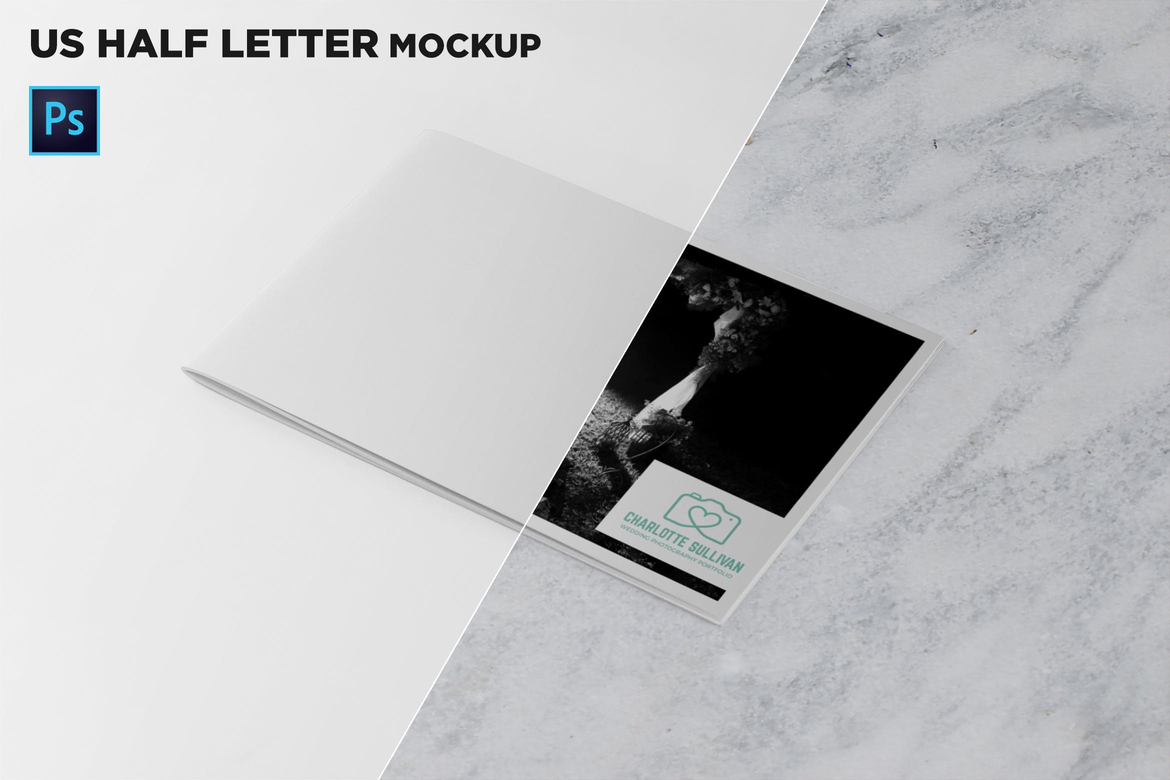 美国信纸尺寸宣传册封面45度角印刷效果图样机大洋岛精选 US Half Letter Cover Brochure Mockup 45 Degree插图