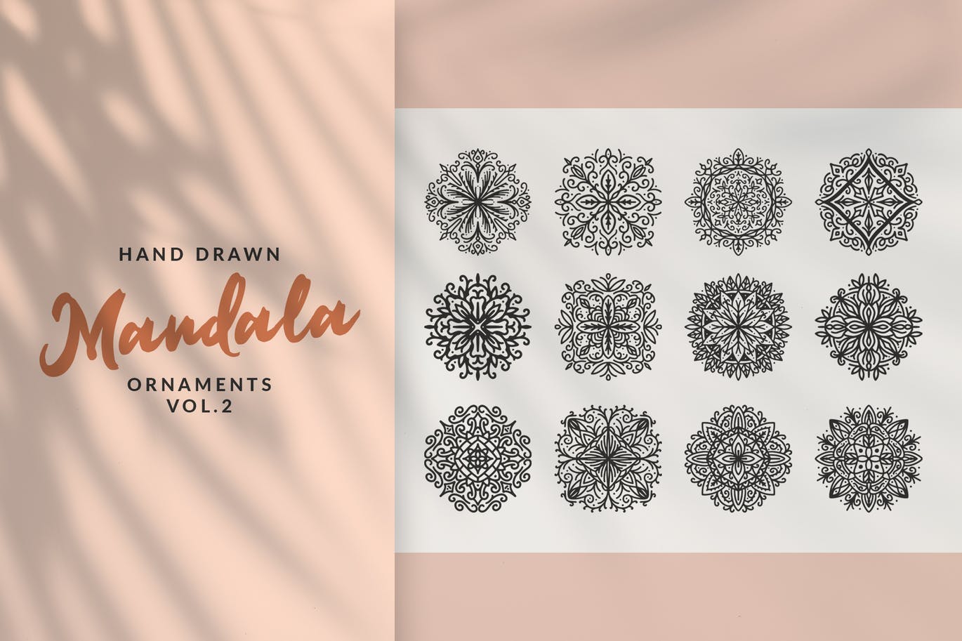 手工绘制曼陀罗花卉矢量图案素材v2 Hand Drawn Mandala Ornaments Vol.2插图