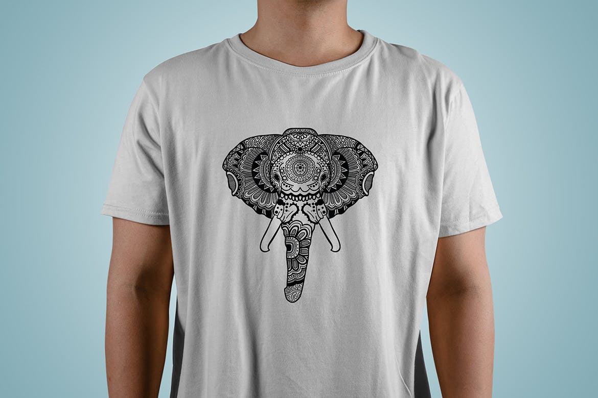 大象-曼陀罗花手绘T恤印花图案设计矢量插画蚂蚁素材精选素材 Elephant Mandala T-shirt Design Illustration插图(2)