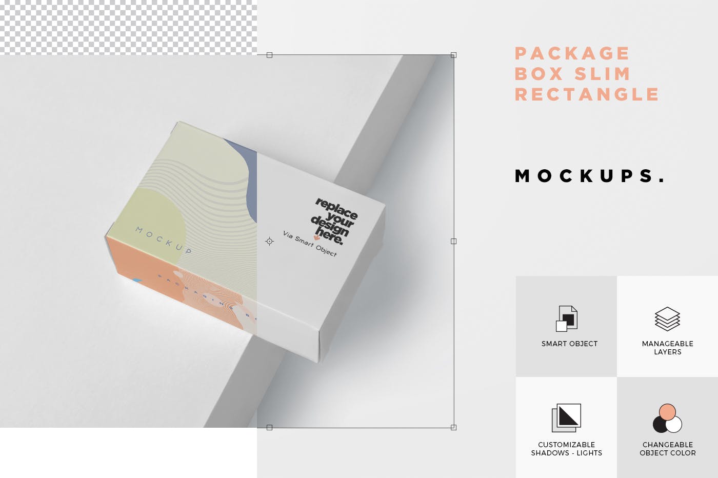 扁平矩形产品包装盒效果图蚂蚁素材精选 Package Box Mockup – Slim Rectangle Shape插图(6)