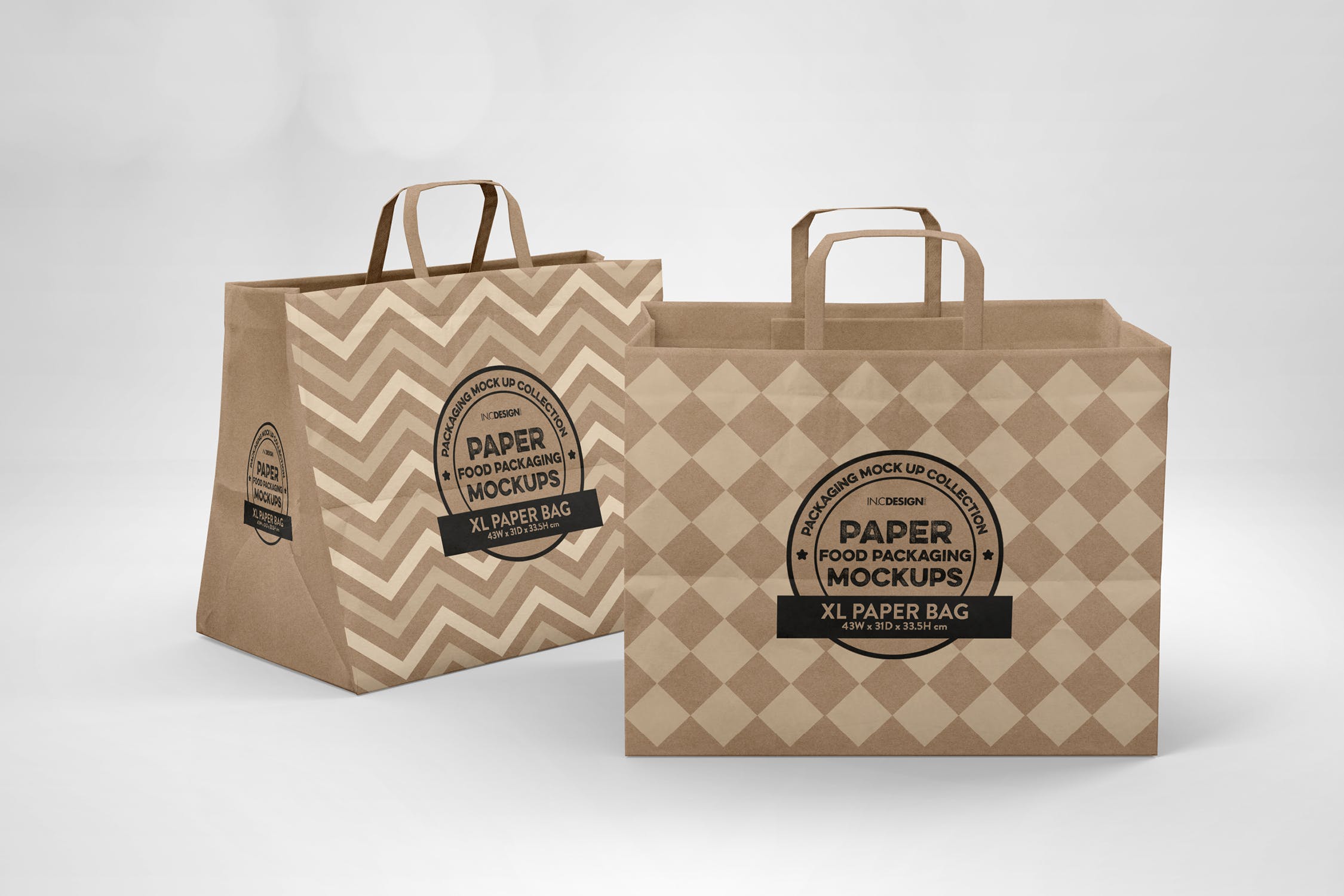 加大型购物纸袋设计图蚂蚁素材精选模板 XL Paper Bags with Flat Handles Mockup插图(3)