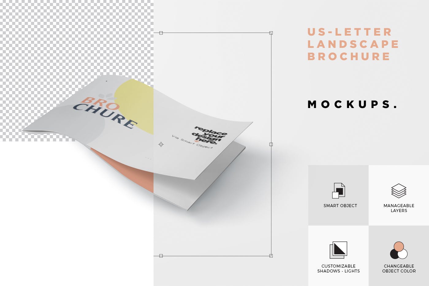 美国信纸尺寸横版杂志印刷效果图样机第一素材精选 US Letter Landscape Brochure – Magazine Mockup set插图(4)