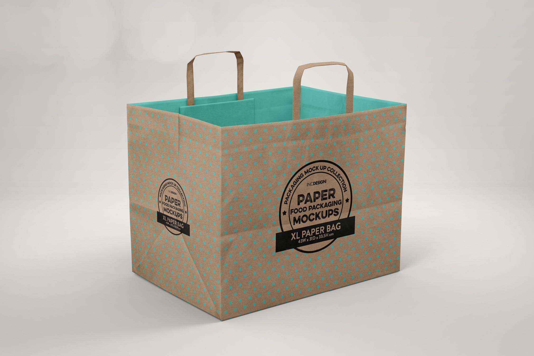 加大型购物纸袋设计图蚂蚁素材精选模板 XL Paper Bags with Flat Handles Mockup插图(1)