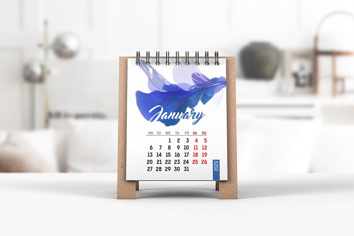 迷你桌面日历设计图样机蚂蚁素材精选 Mini Desk Calendar Mockup插图(1)