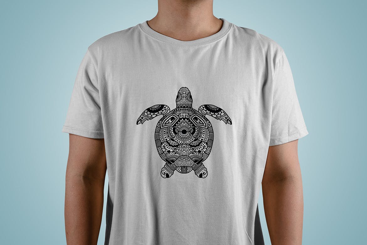 乌龟-曼陀罗花手绘T恤设计矢量插画第一素材精选素材 Turtle Mandala T-shirt Design Vector Illustration插图(2)