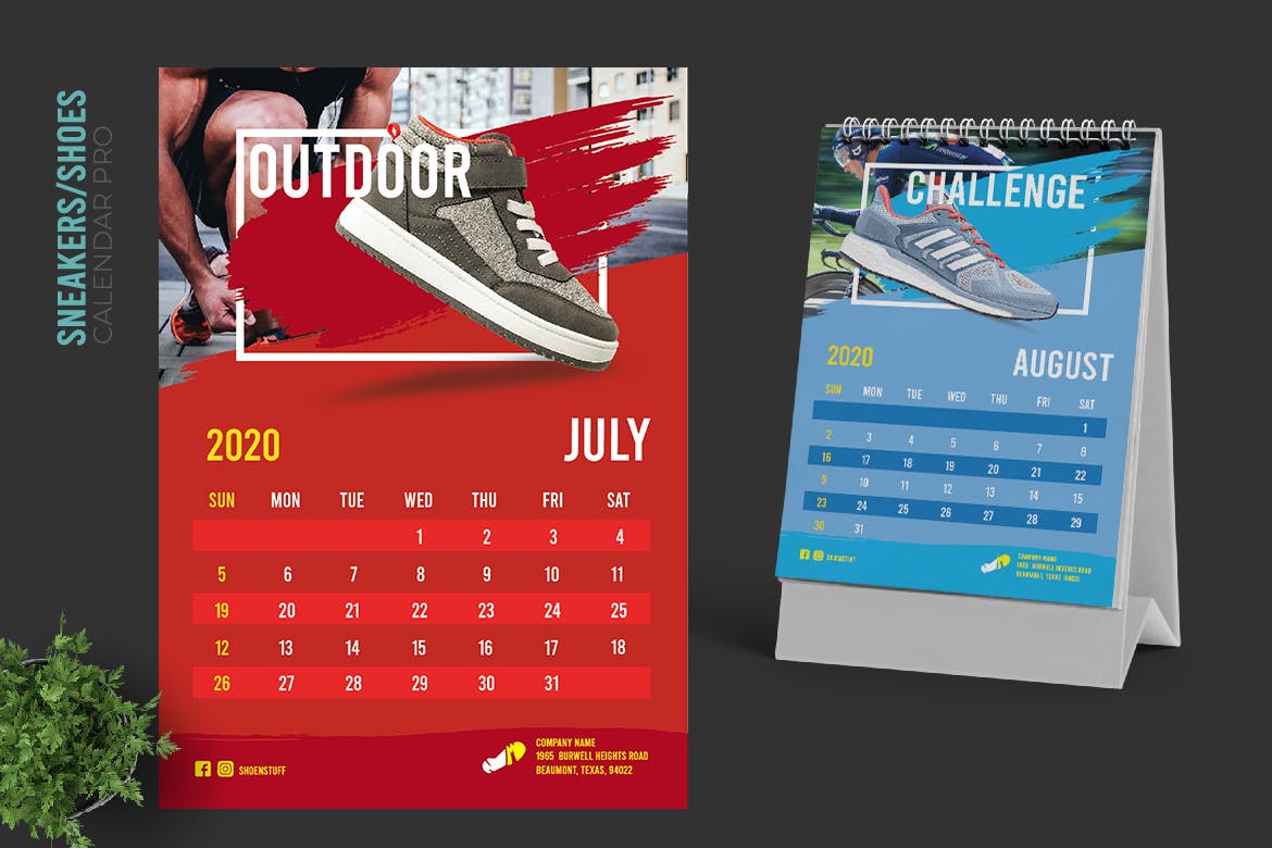 2020年运动品牌定制竖版活页台历设计模板 2020 Colorful Sneakers Sport Shoes Calendar Pro插图4