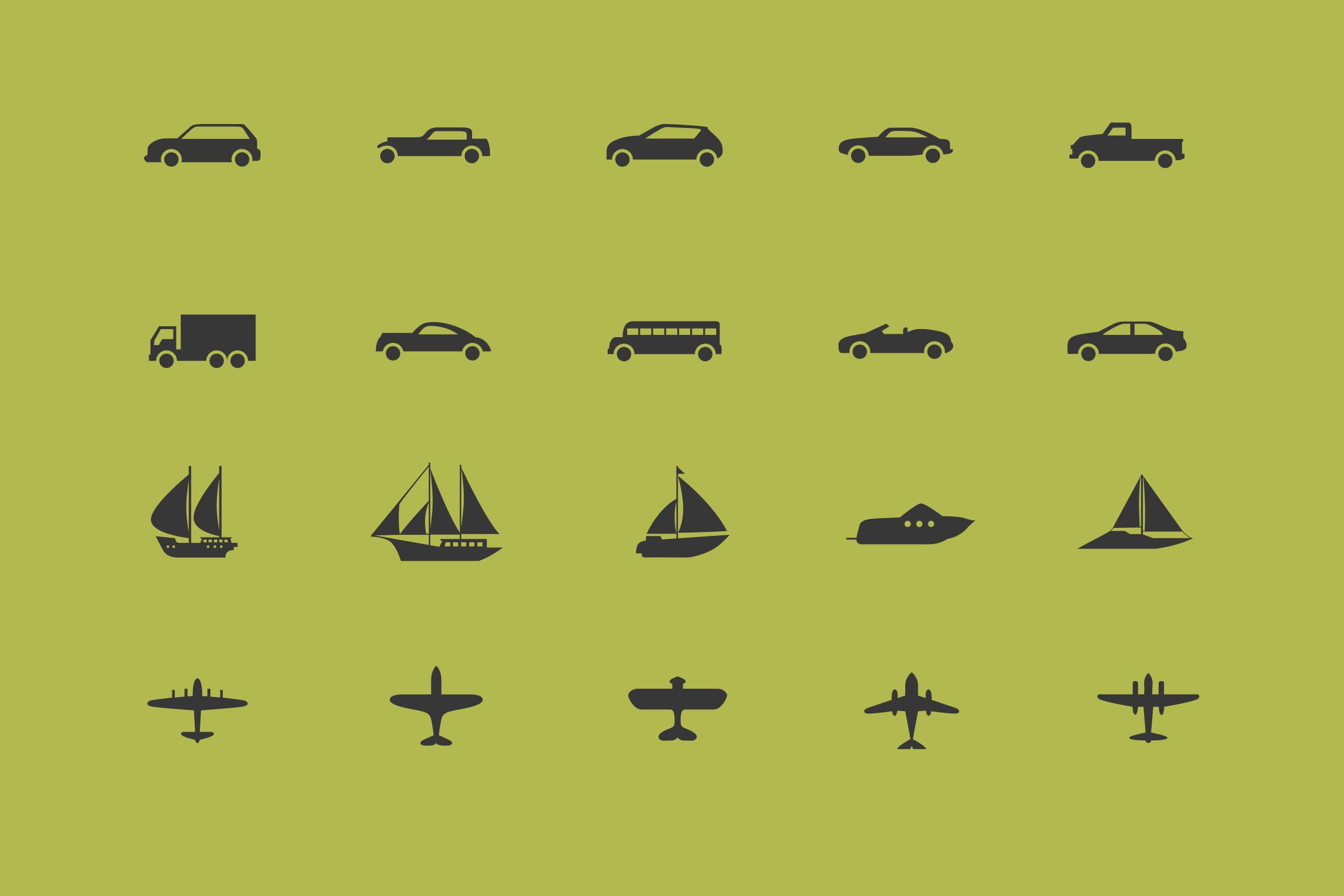 各种不同交通运输工具矢量大洋岛精选图标 Vehicles Icons / 3 Different Sheets插图