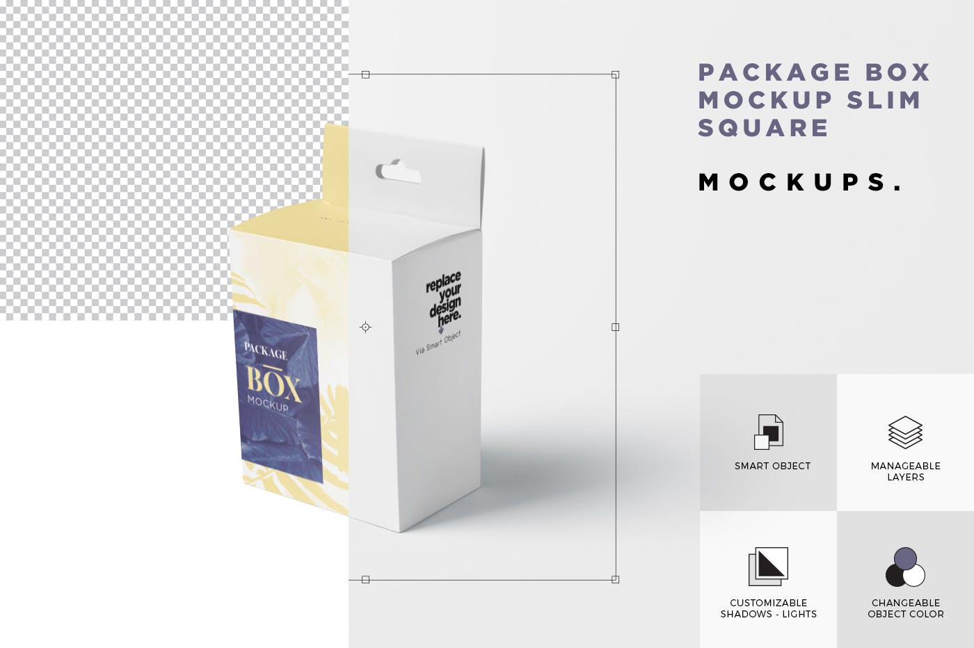 挂耳式扁平矩形包装盒第一素材精选模板 Package Box Mockup Set – Slim Square with Hanger插图(6)
