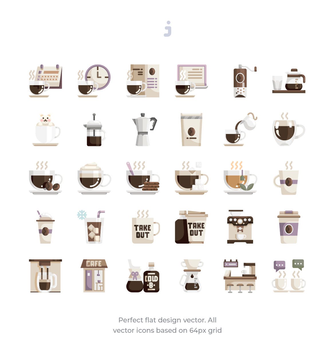 30枚咖啡/咖啡店扁平设计风格矢量蚂蚁素材精选图标素材 30 Coffee Shop Icons – Flat插图(1)