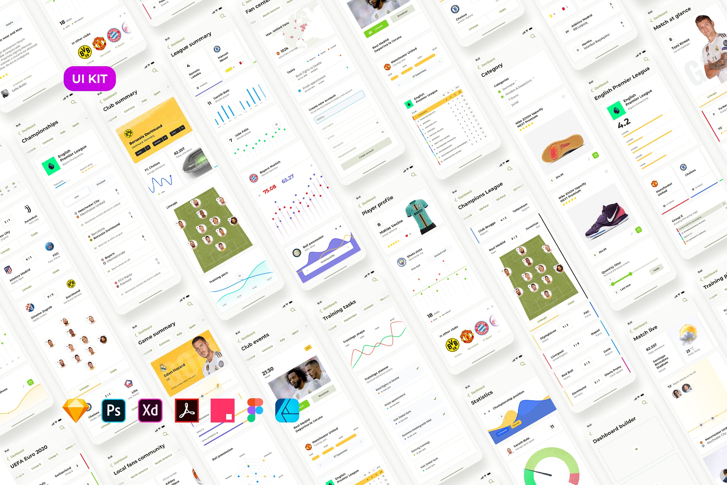 足球赛事APP应用UI设计蚂蚁素材精选套件[日间模式版本] Soccer mobile app – Light UI插图