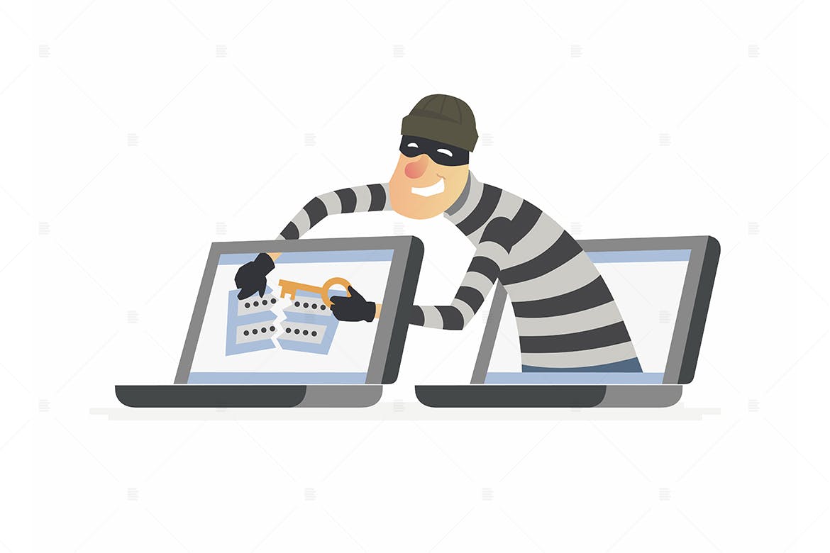 黑客窃取密码-彩色矢量插画大洋岛精选素材 Hacker stealing password – colorful illustration插图1