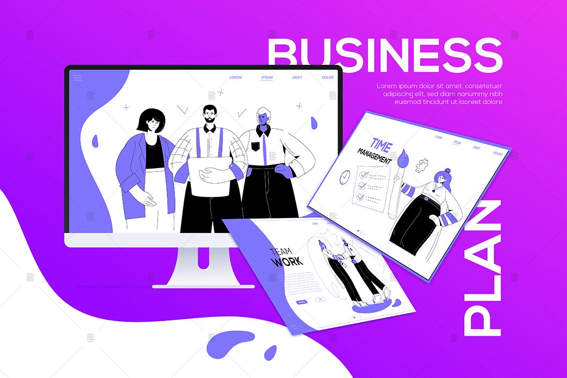 商业计划主题扁平设计风格网站矢量插画 Business plan – flat design style web banner插图