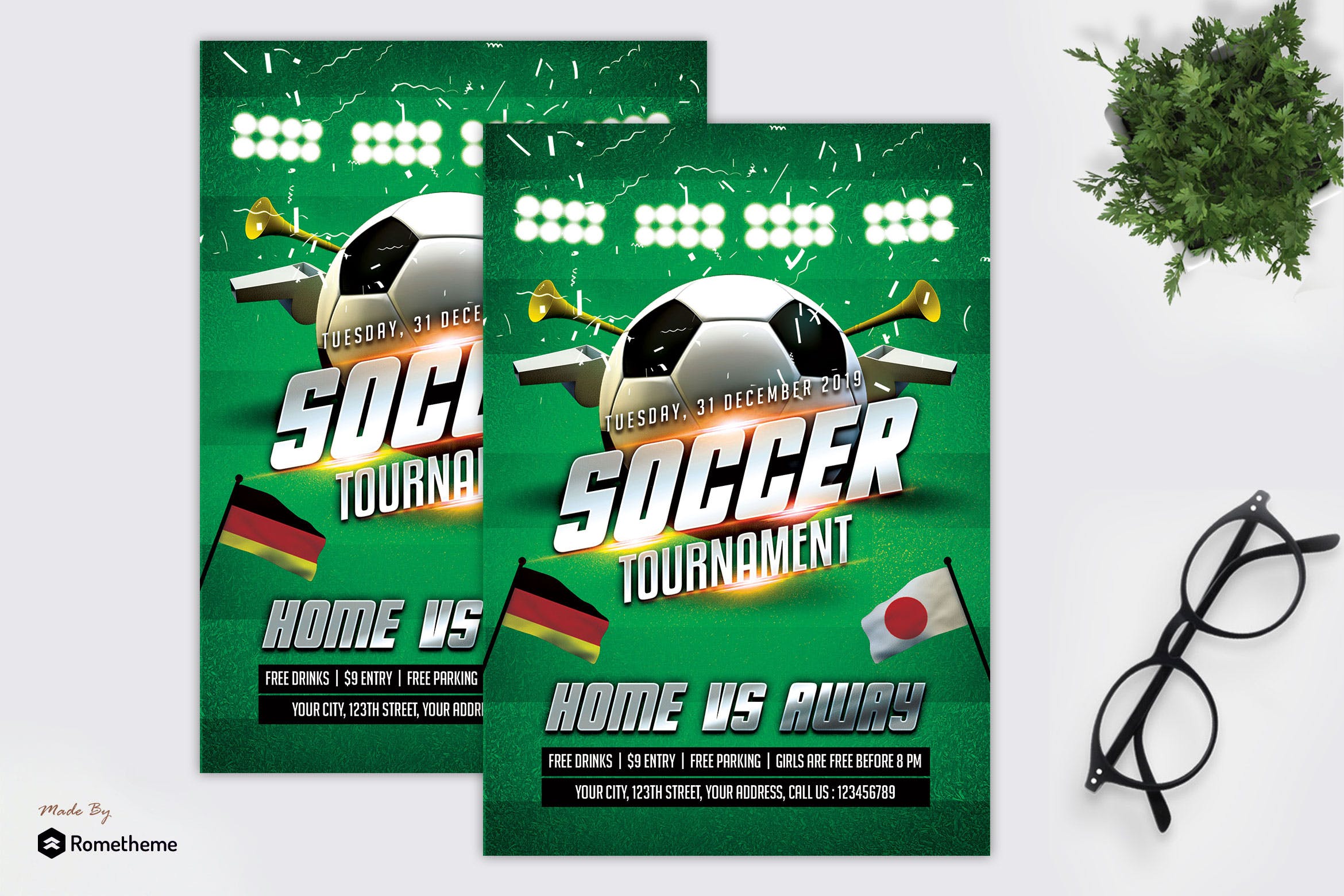 足球比赛宣传海报传单第一素材精选PSD模板v4 Soccer V4 – Flyer MR插图