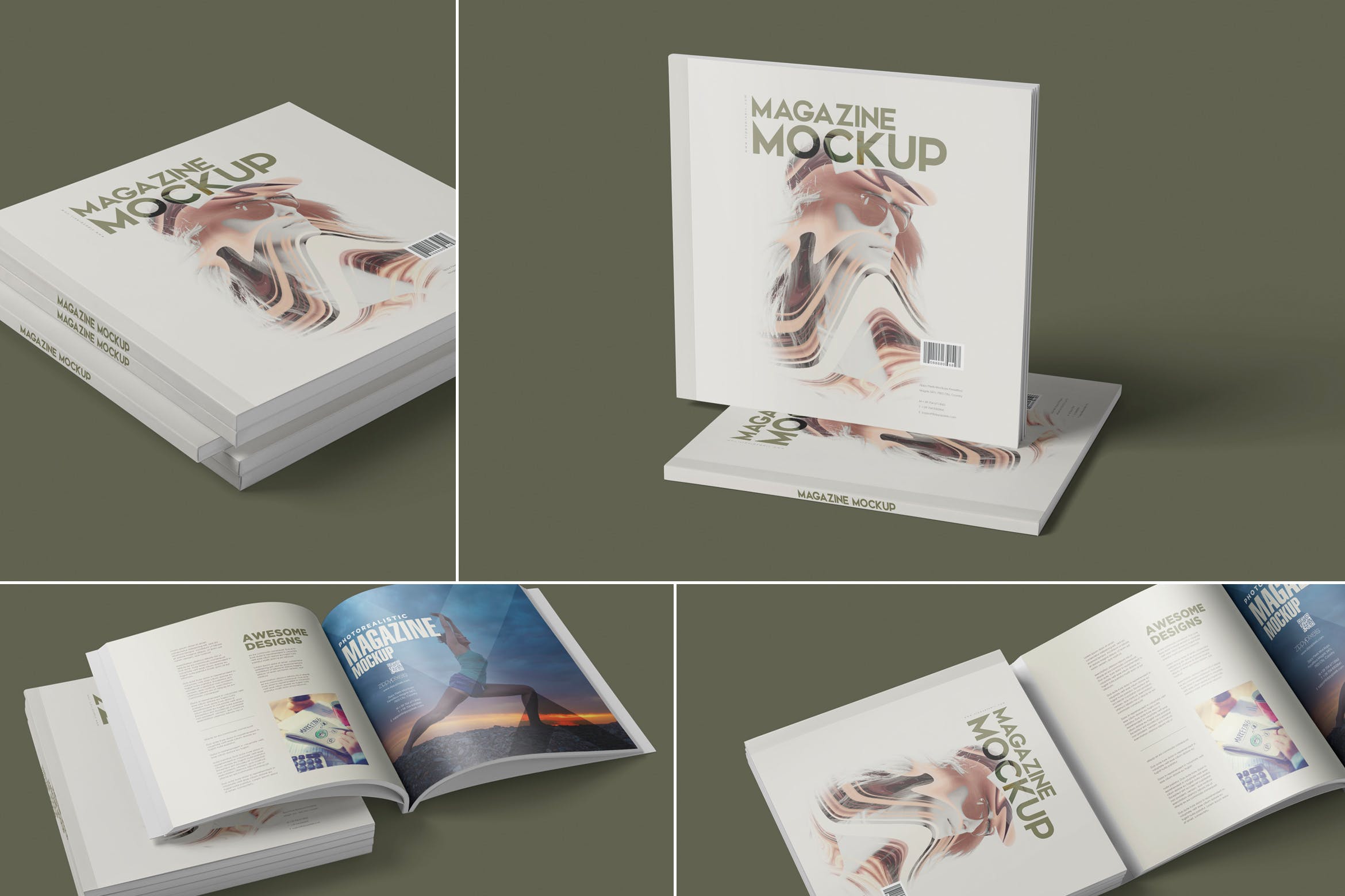 方形杂志印刷效果图样机大洋岛精选PSD模板 Square Magazine Mockup Set插图