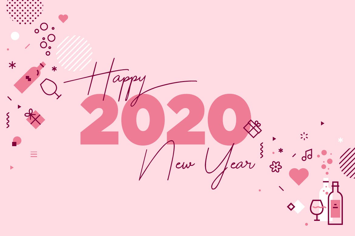 2020新年贺卡矢量蚂蚁素材精选模板v6 Happy New Year 2020 greeting card插图(1)