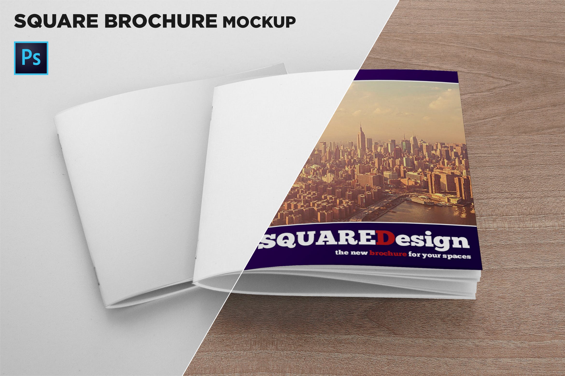 方形画册产品手册叠放效果图样机大洋岛精选 2 Square Covers Brochure Mockup插图