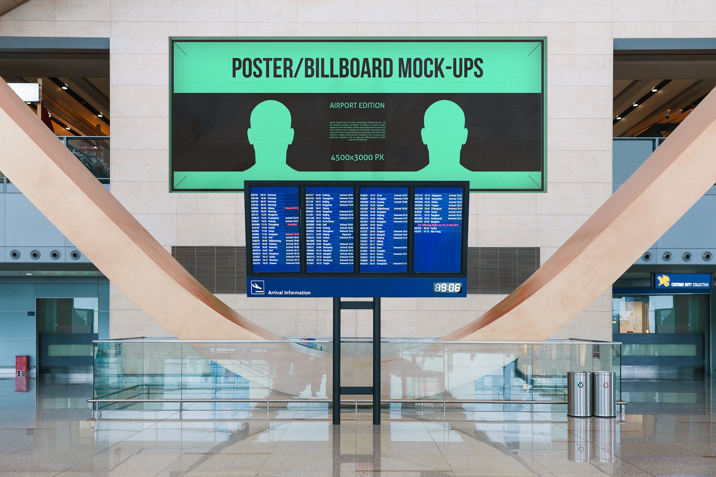 机场航班信息屏幕海报/广告牌样机第一素材精选模板#7 Poster / Billboard Mock-ups – Airport Edition #7插图