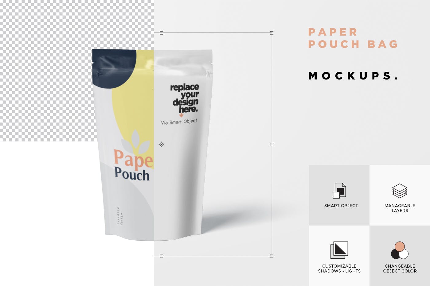 食品自封袋包装设计效果图第一素材精选 Paper Pouch Bag Mockup – Large Size插图(5)
