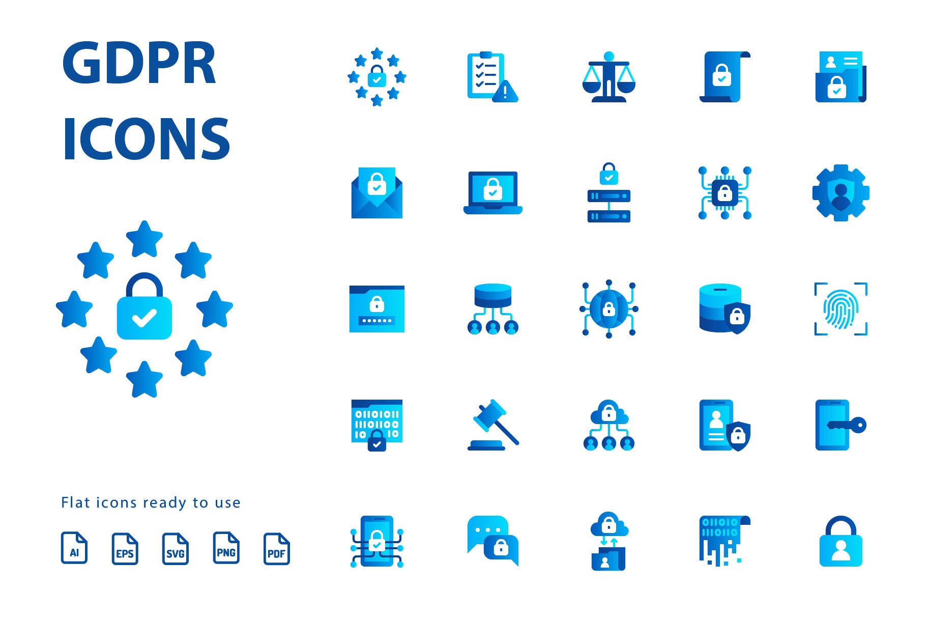 25枚GDPR通用数据保护条例主题扁平设计风格第一素材精选图标 GDPR Flat插图(1)