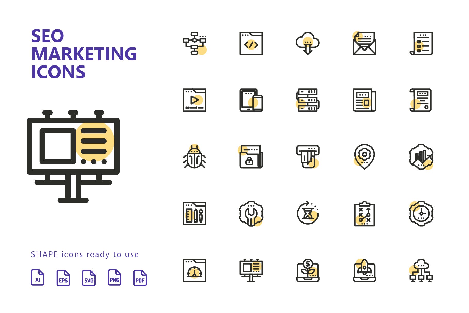 25枚SEO搜索引擎优化营销矢量圆点装饰蚂蚁素材精选图标v1 SEO Marketing Shape Icons插图(1)