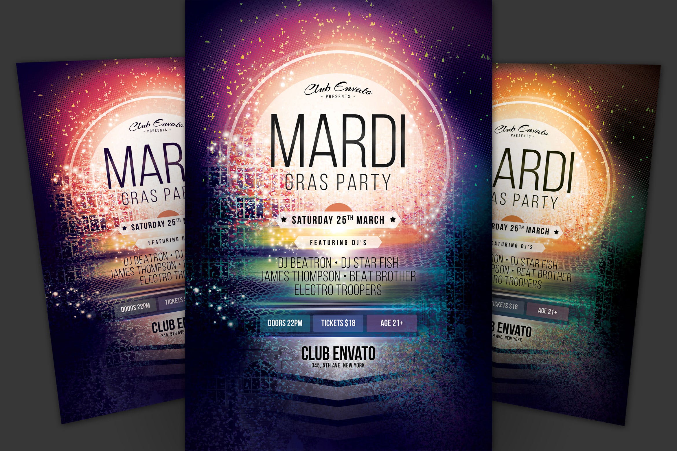 狂欢节庆祝活动海报传单第一素材精选PSD模板 Mardi Gras Party Flyer插图