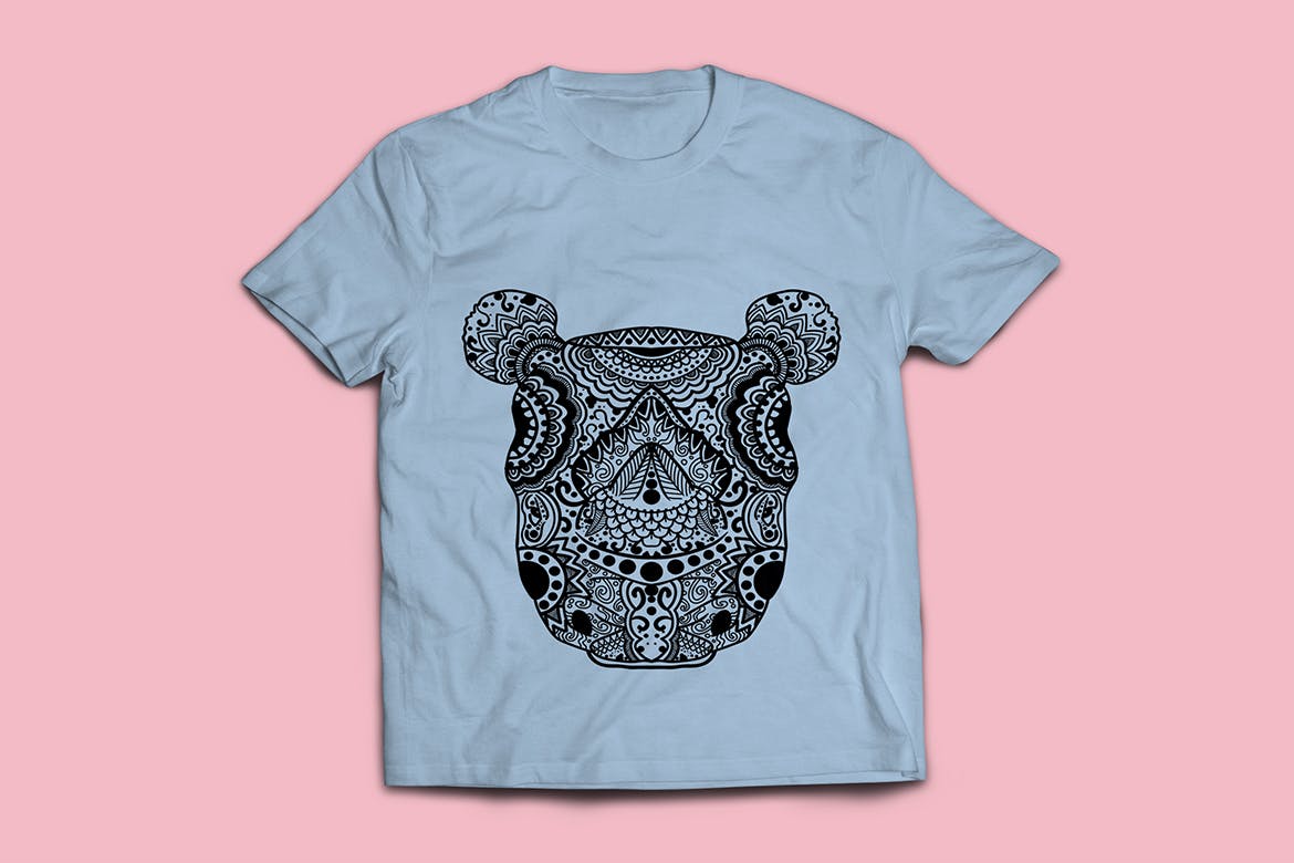 犀牛-曼陀罗花手绘T恤印花图案设计矢量插画大洋岛精选素材 Rhino Mandala T-shirt Design Vector Illustration插图1