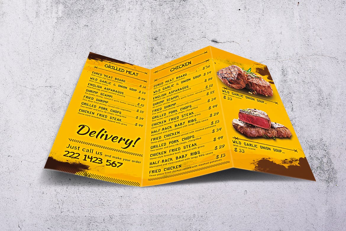 A4&美国信纸规格三折页BBQ烧烤店第一素材精选菜单模板 Barbecue Trifold A4 & US Letter Food Menu插图(2)