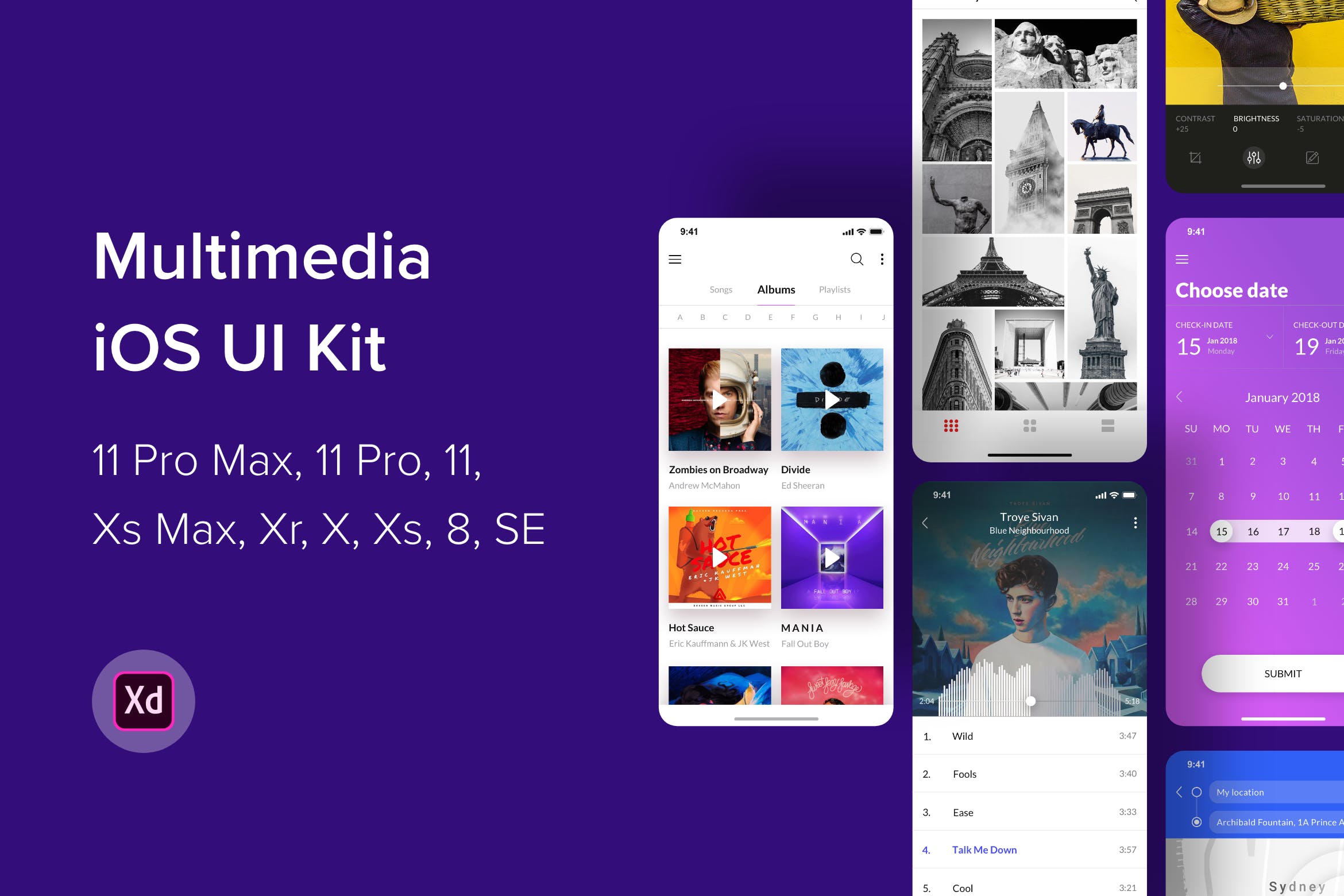 iOS平台多媒体APP应用UI设计XD模板 Multimedia iOS UI Kit (Adobe XD)插图