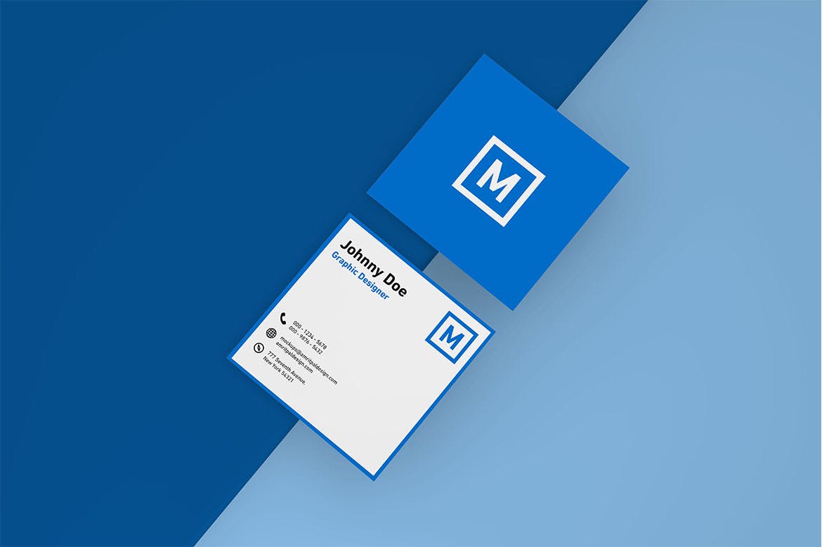 方形企业名片设计俯视图第一素材精选模板 Square Business Card Mockup – Top View插图(1)
