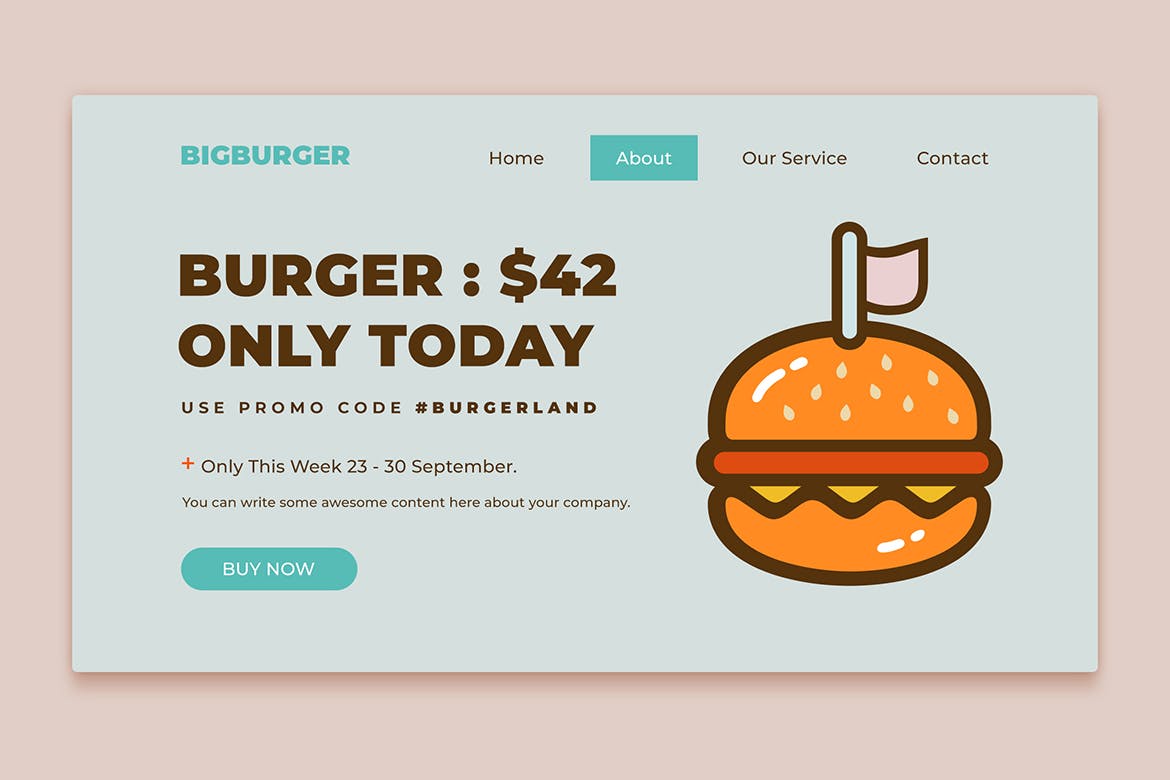 汉堡促销活动着陆页设计模板 Burger Promo Landing Page插图