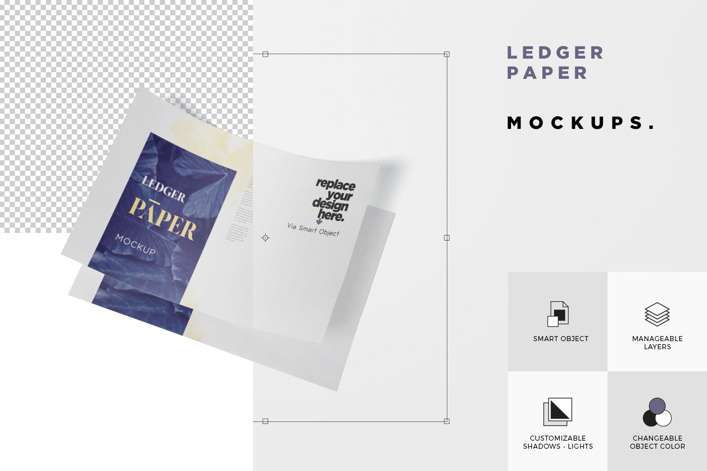 印刷品设计效果图样机第一素材精选模板 Ledger Paper Mockup – 17×11 Inch Size插图(5)