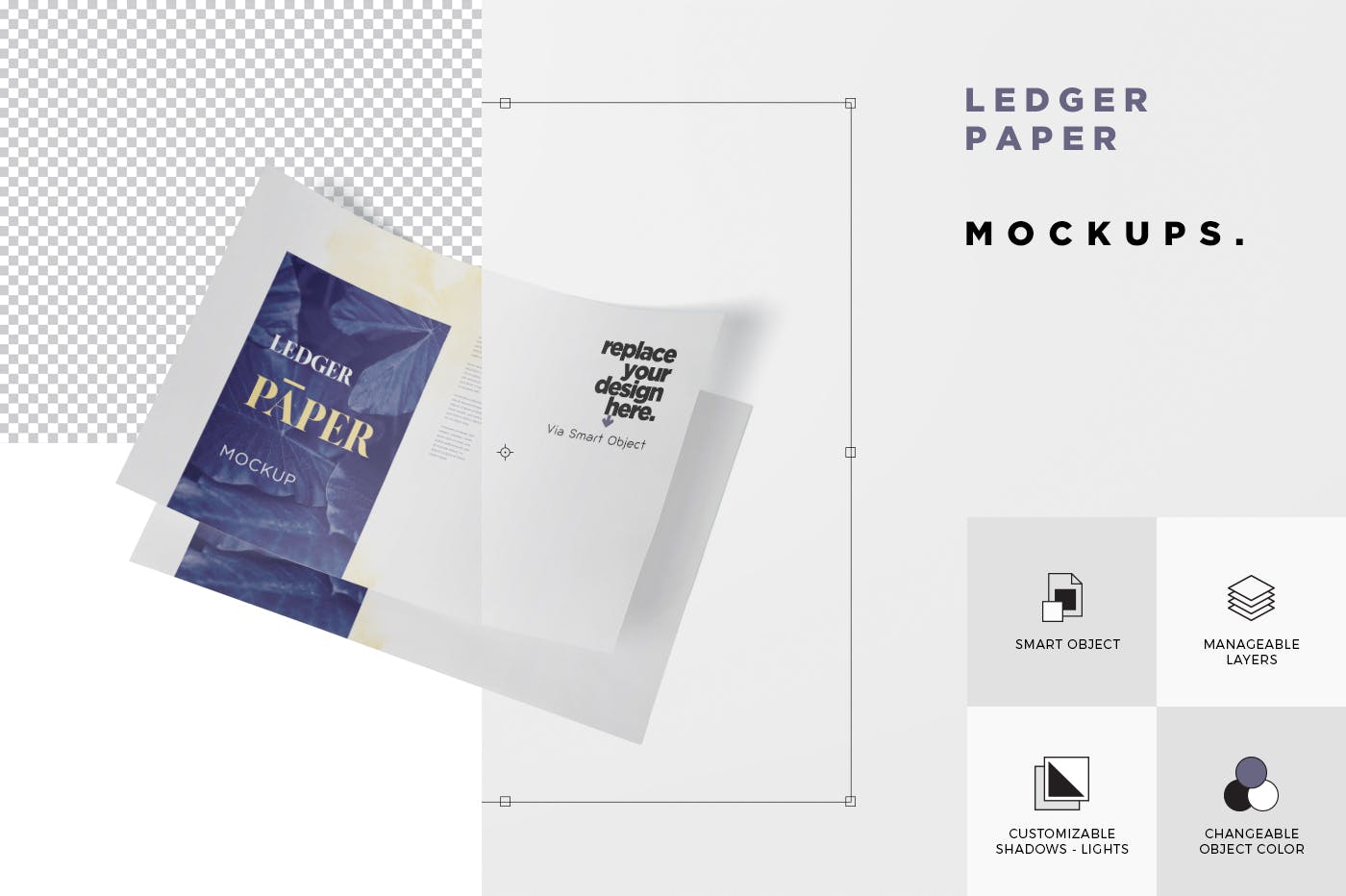 印刷品设计效果图样机蚂蚁素材精选模板 Ledger Paper Mockup – 17×11 Inch Size插图(5)